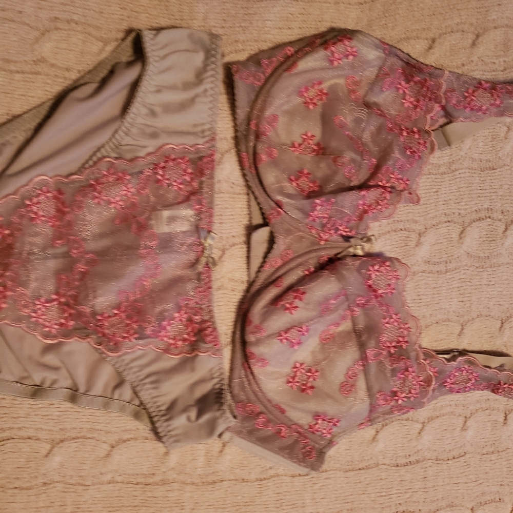 Light Gray/Hot Pink Frederick's Bra & Panty Set